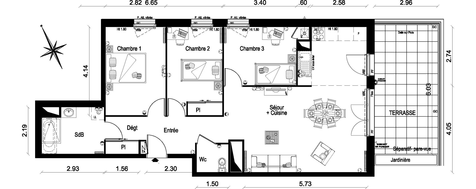 Appartement T4 de 82,41 m2 &agrave; Lar&ccedil;ay Centre