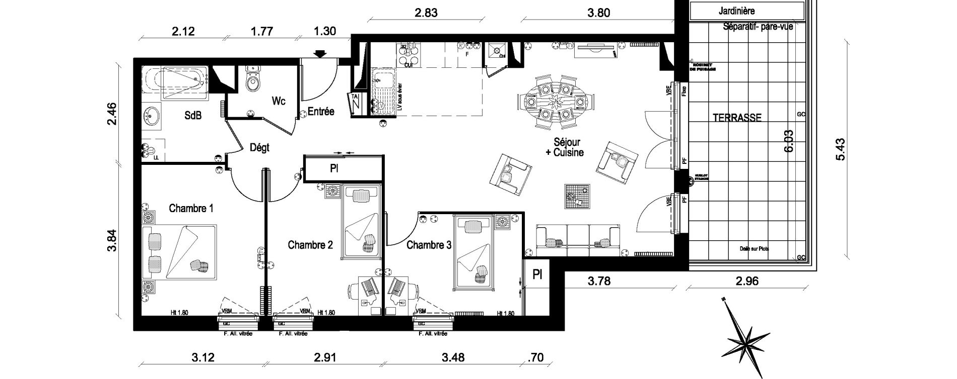 Appartement T4 de 82,09 m2 &agrave; Lar&ccedil;ay Centre