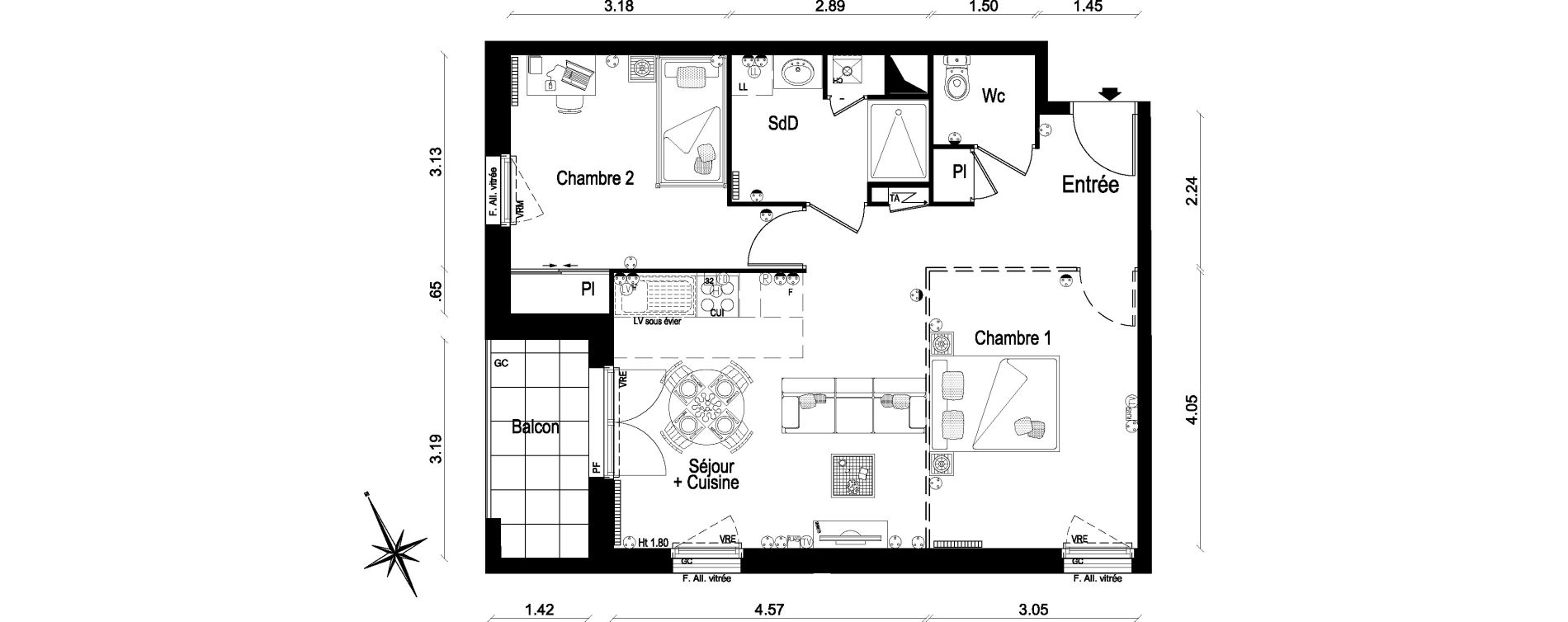 Appartement T2 de 57,91 m2 &agrave; Lar&ccedil;ay Centre