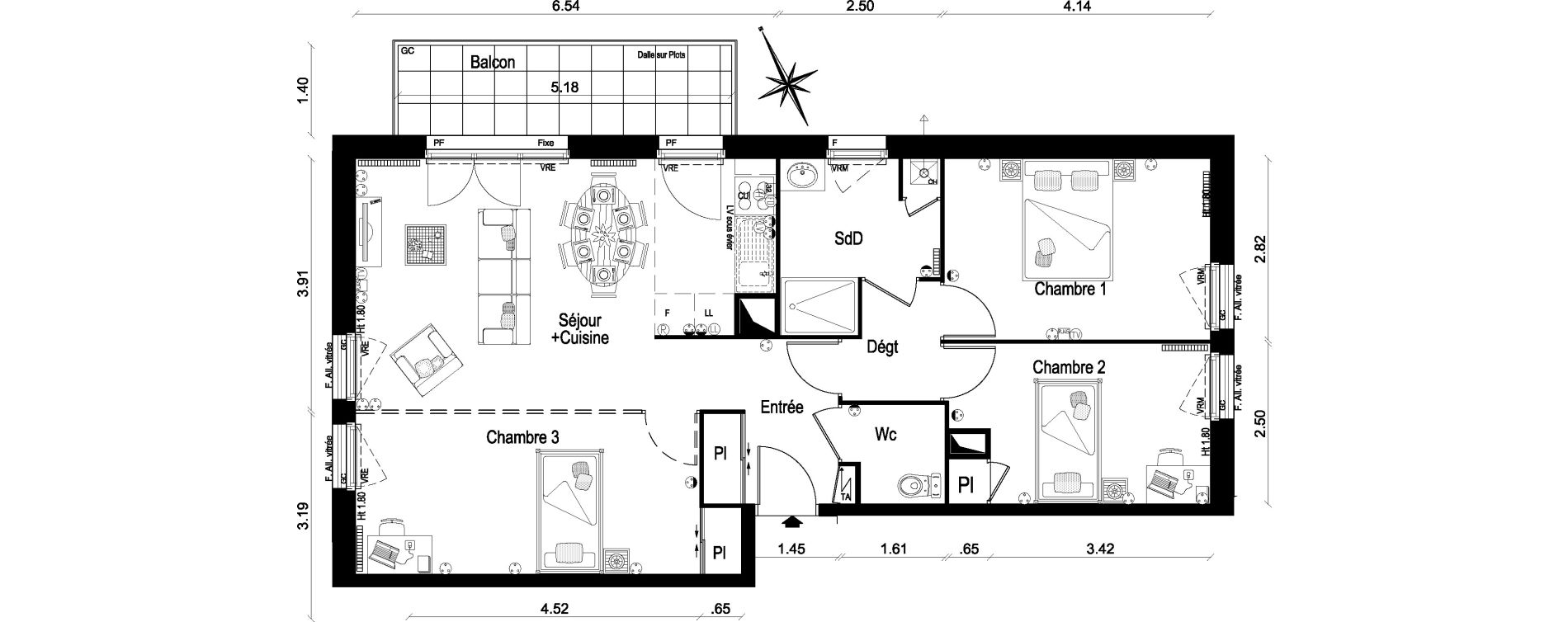 Appartement T3 de 75,40 m2 &agrave; Lar&ccedil;ay Centre