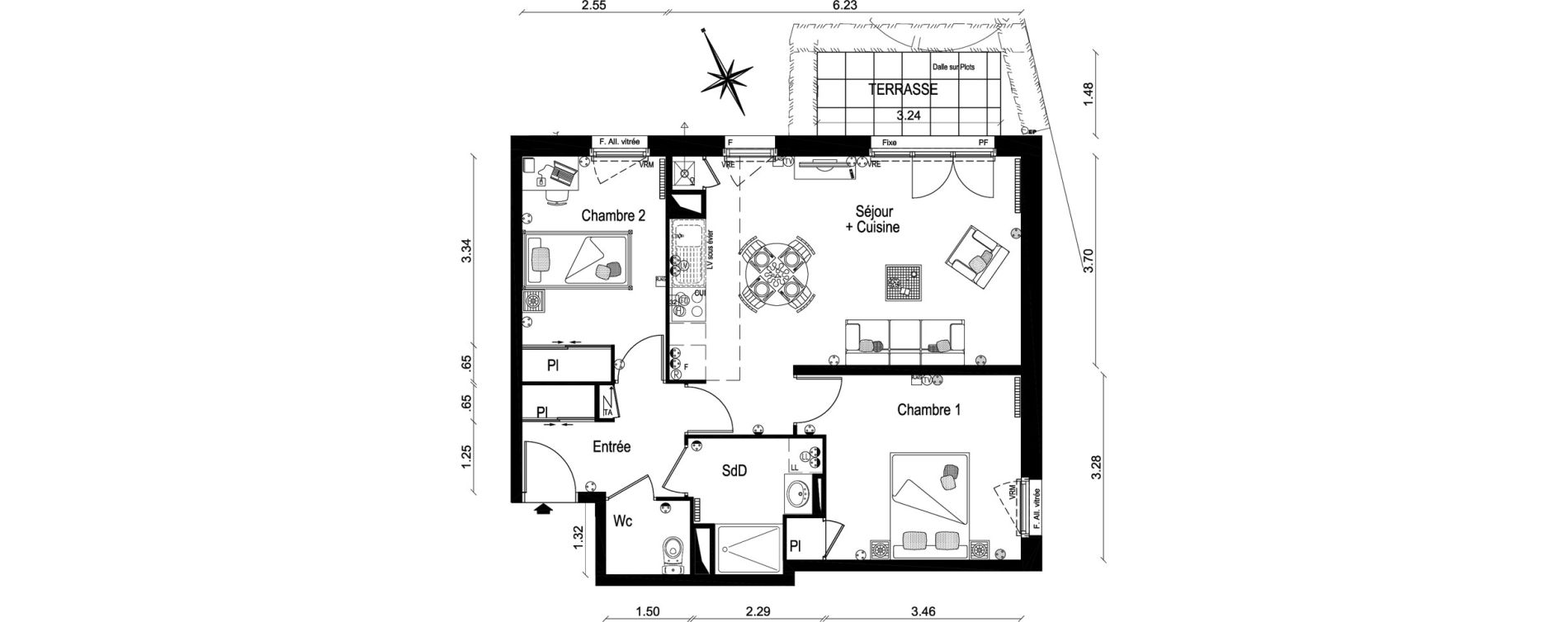 Appartement T3 de 59,41 m2 &agrave; Lar&ccedil;ay Centre