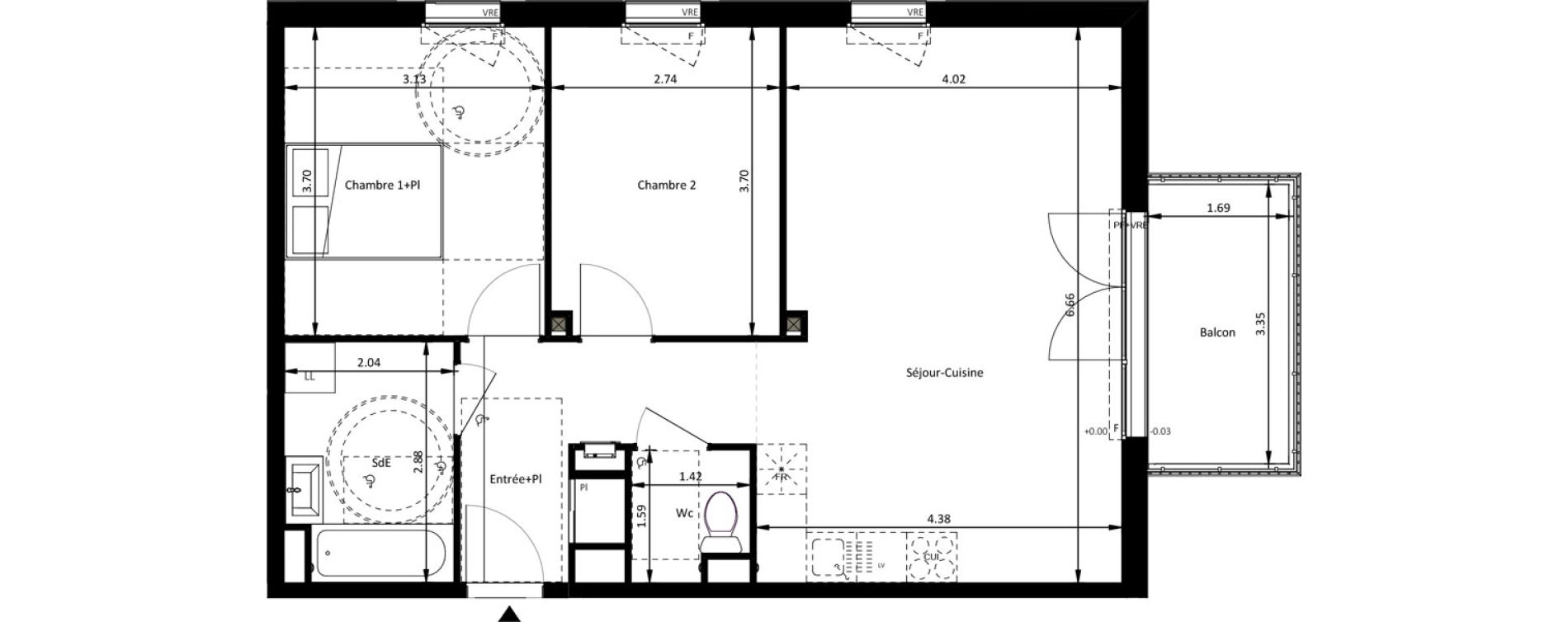 Appartement T3 de 64,00 m2 &agrave; Mettray Centre