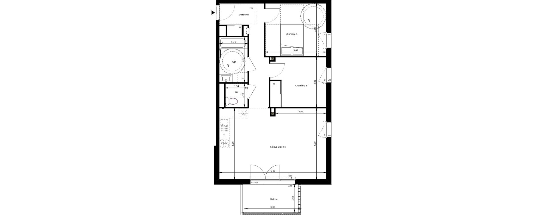 Appartement T3 de 65,45 m2 &agrave; Mettray Centre