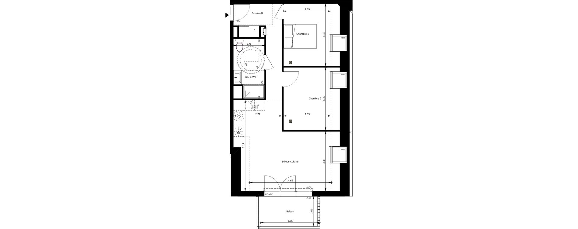 Appartement T3 de 55,00 m2 &agrave; Mettray Centre