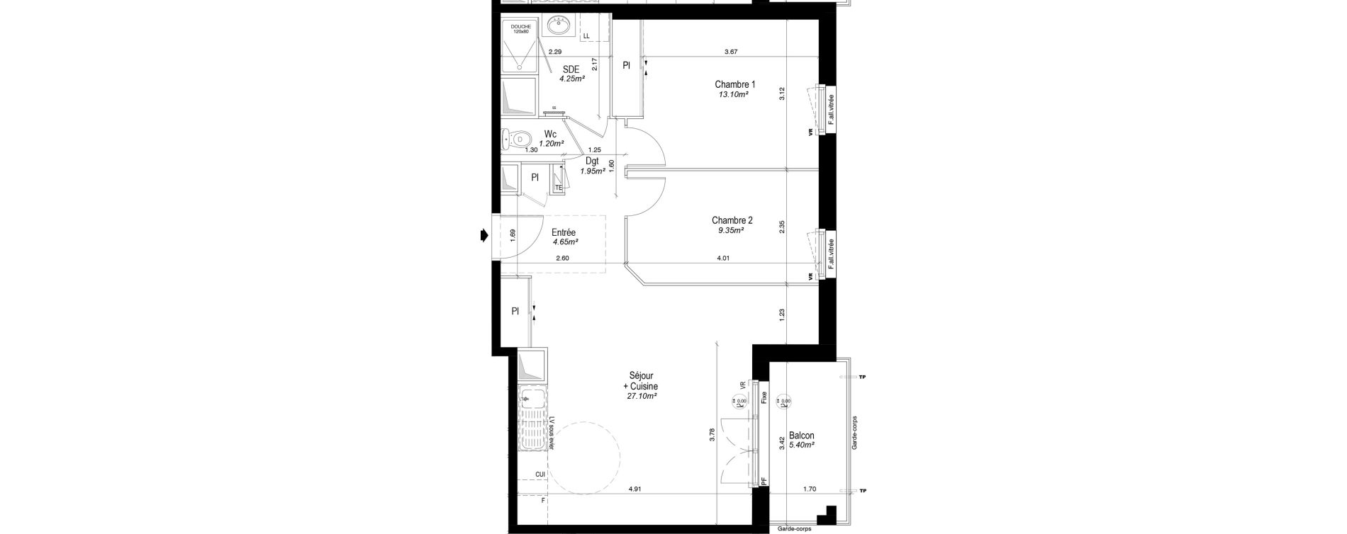 Appartement T3 de 61,60 m2 &agrave; Notre-Dame-D'O&eacute; Centre