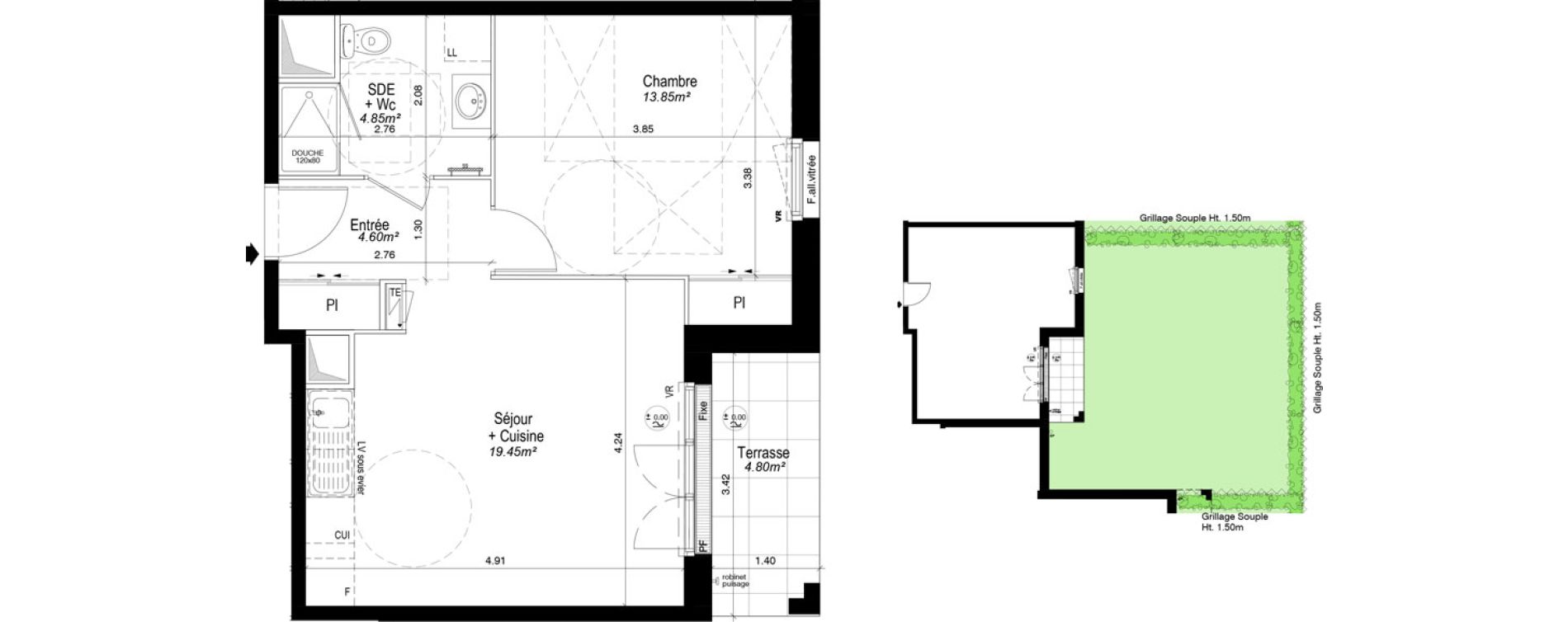 Appartement T2 de 42,75 m2 &agrave; Notre-Dame-D'O&eacute; Centre