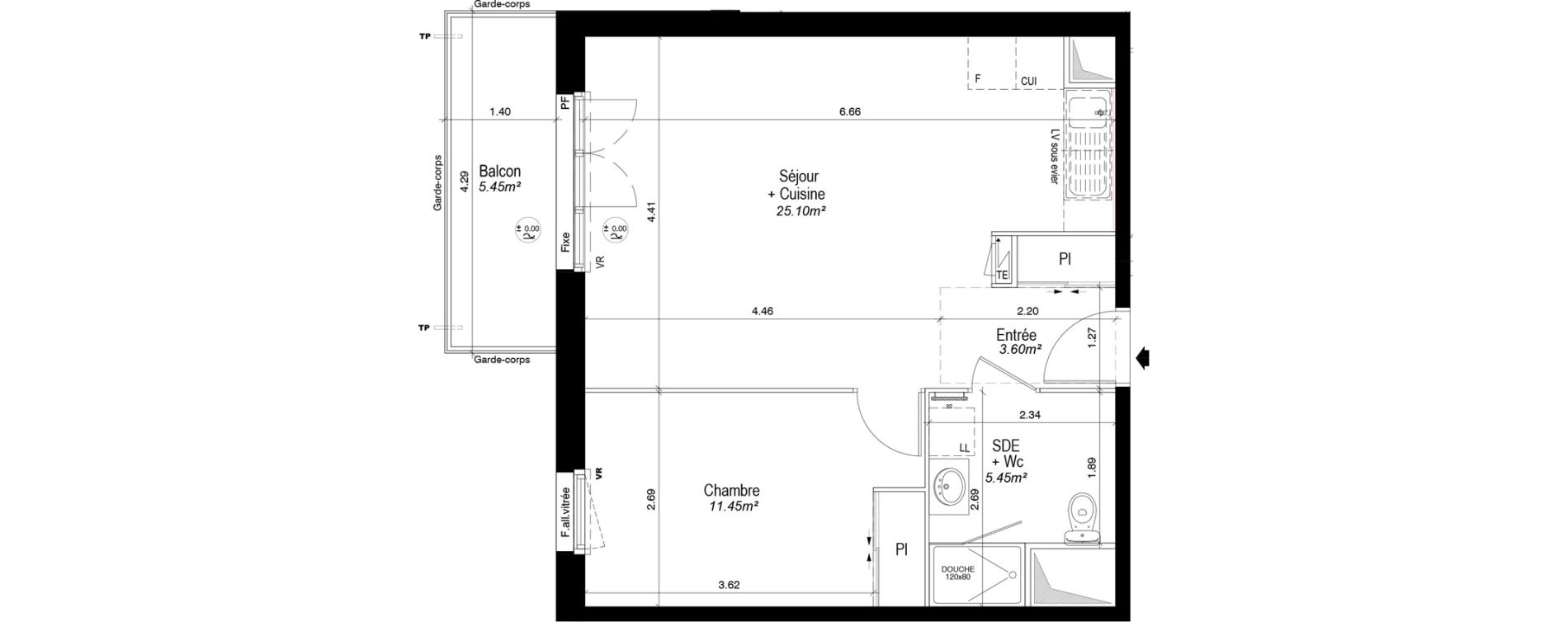 Appartement T2 de 45,60 m2 &agrave; Notre-Dame-D'O&eacute; Centre