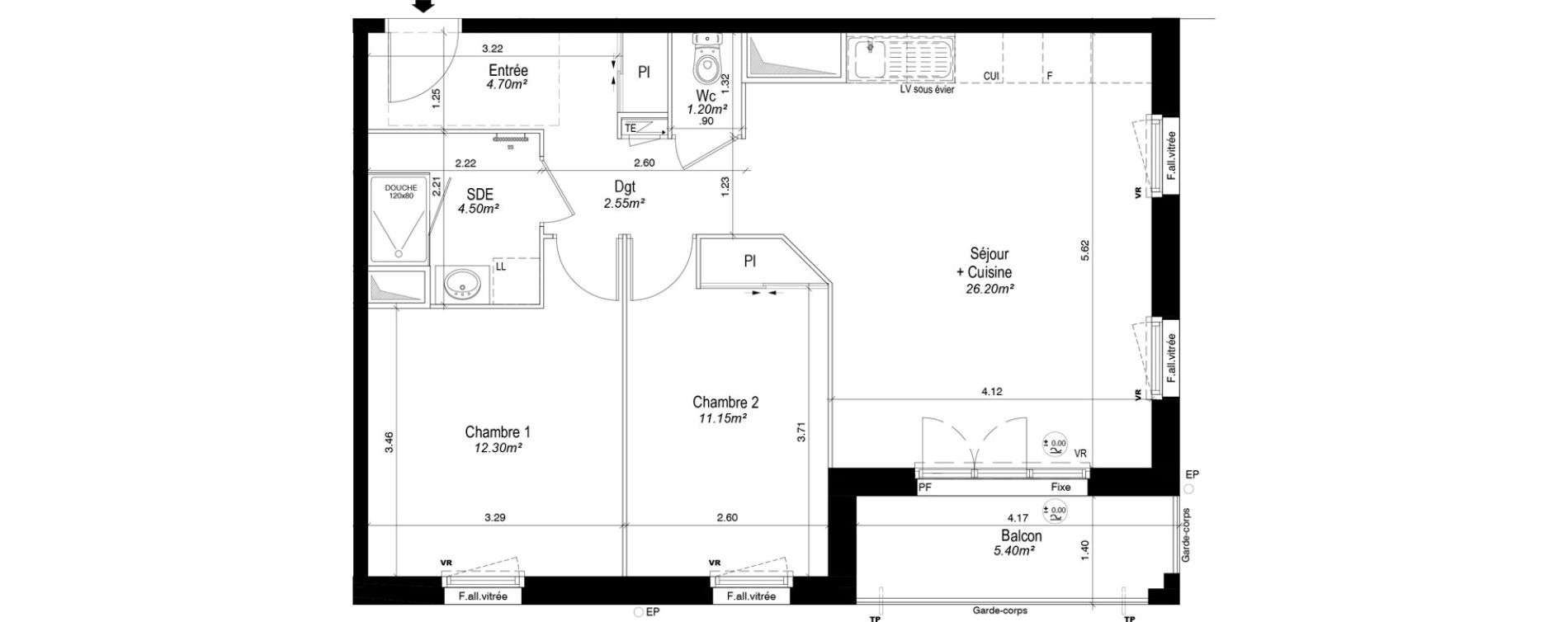 Appartement T3 de 62,60 m2 &agrave; Notre-Dame-D'O&eacute; Centre