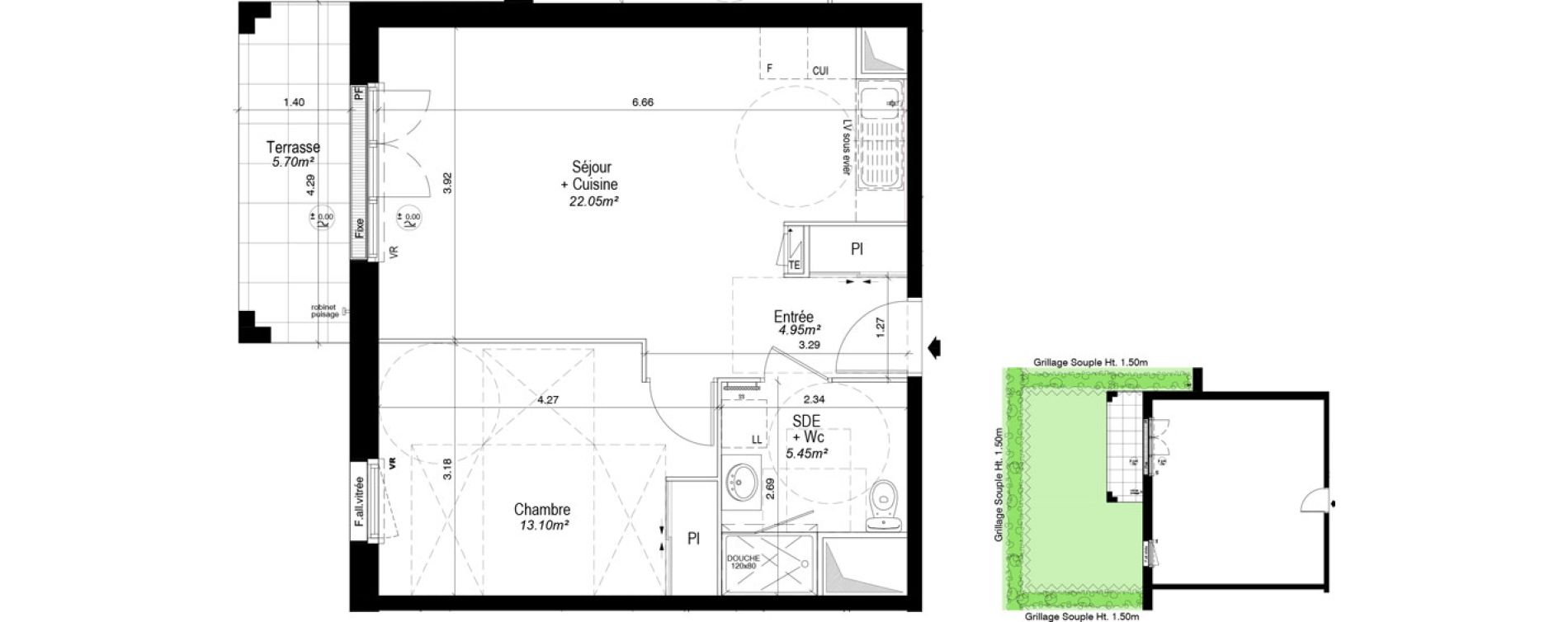 Appartement T2 de 45,55 m2 &agrave; Notre-Dame-D'O&eacute; Centre