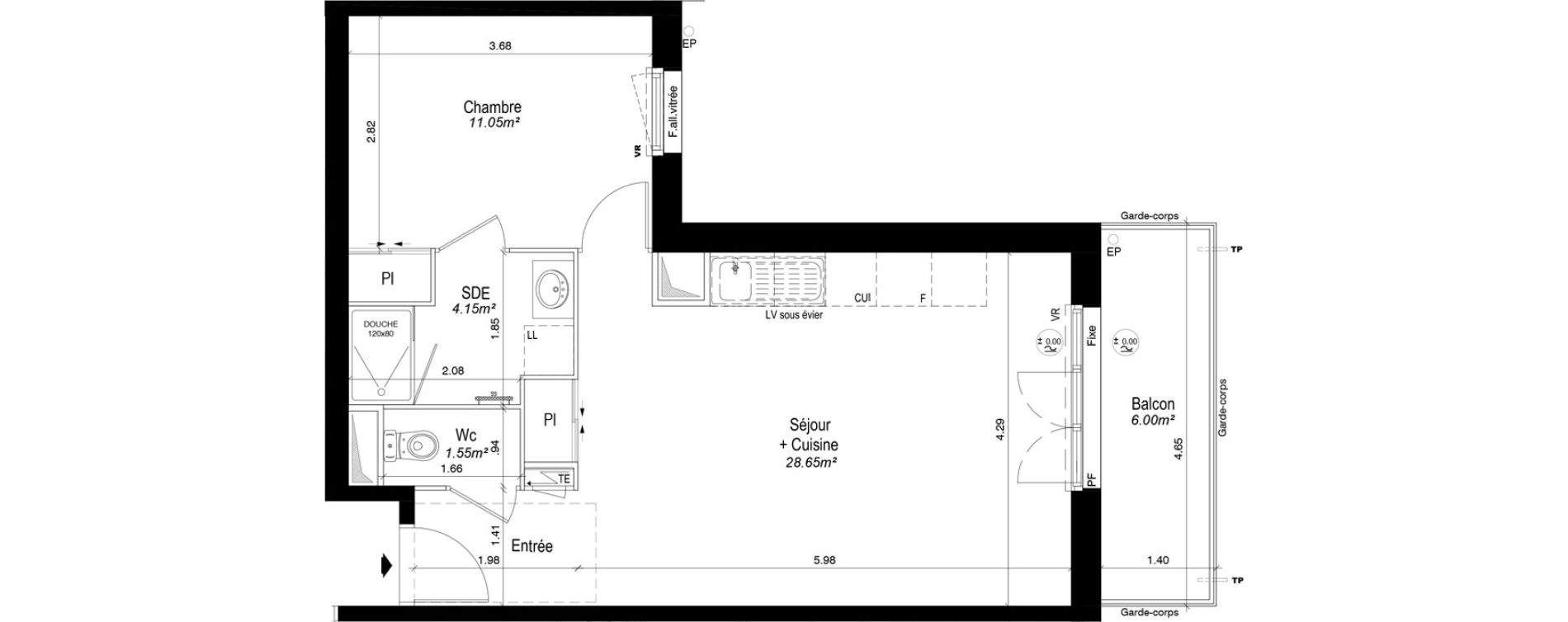 Appartement T2 de 45,40 m2 &agrave; Notre-Dame-D'O&eacute; Centre