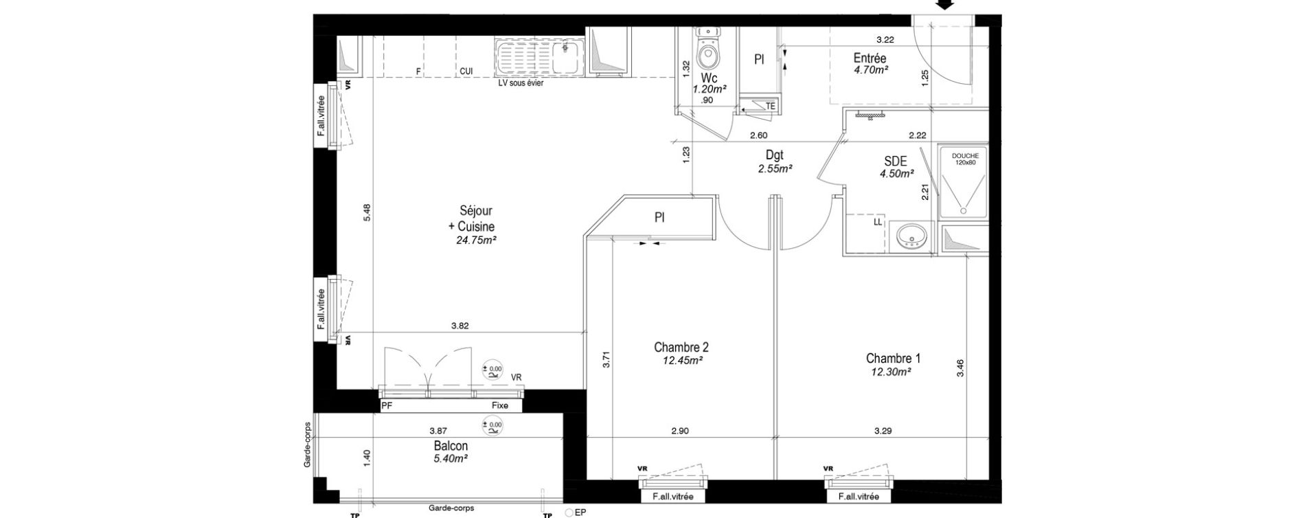 Appartement T3 de 62,45 m2 &agrave; Notre-Dame-D'O&eacute; Centre