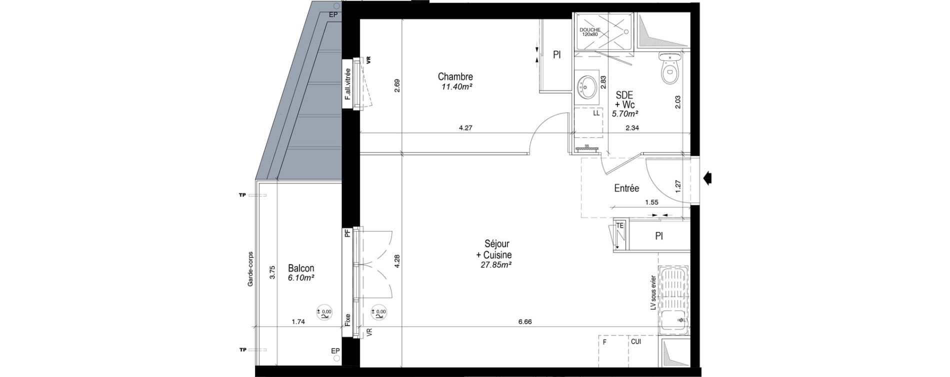 Appartement T2 de 45,00 m2 &agrave; Notre-Dame-D'O&eacute; Centre