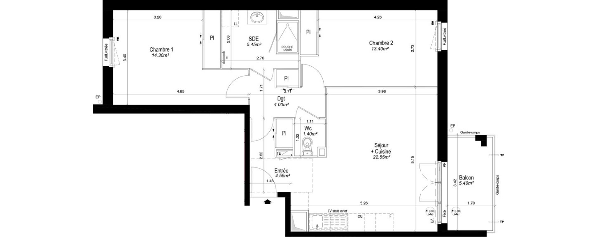 Appartement T3 de 65,65 m2 &agrave; Notre-Dame-D'O&eacute; Centre