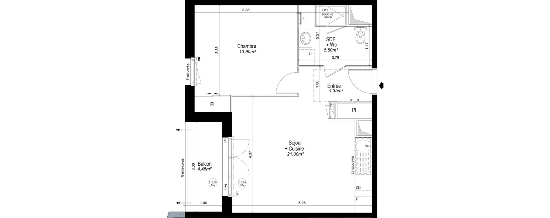 Appartement T2 de 44,75 m2 &agrave; Notre-Dame-D'O&eacute; Centre