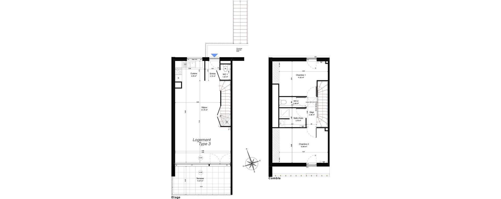 Maison T3 de 72,14 m2 &agrave; Notre-Dame-D'O&eacute; Centre