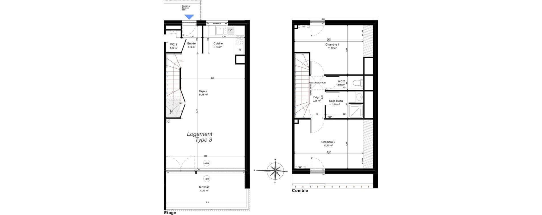 Maison T3 de 72,14 m2 &agrave; Notre-Dame-D'O&eacute; Centre