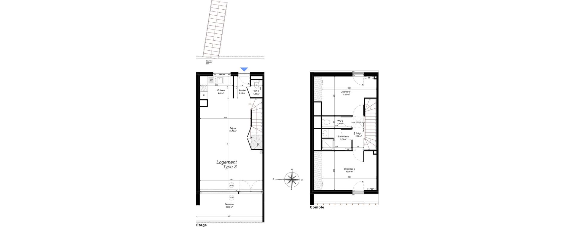 Maison T3 de 72,14 m2 &agrave; Notre-Dame-D'O&eacute; Centre