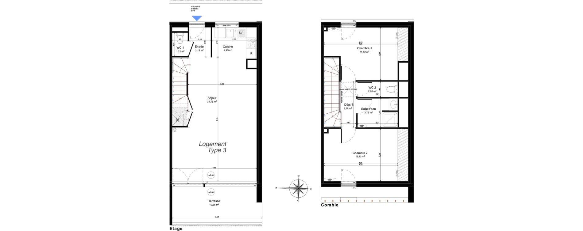 Maison T3 de 72,14 m2 &agrave; Notre-Dame-D'O&eacute; Centre