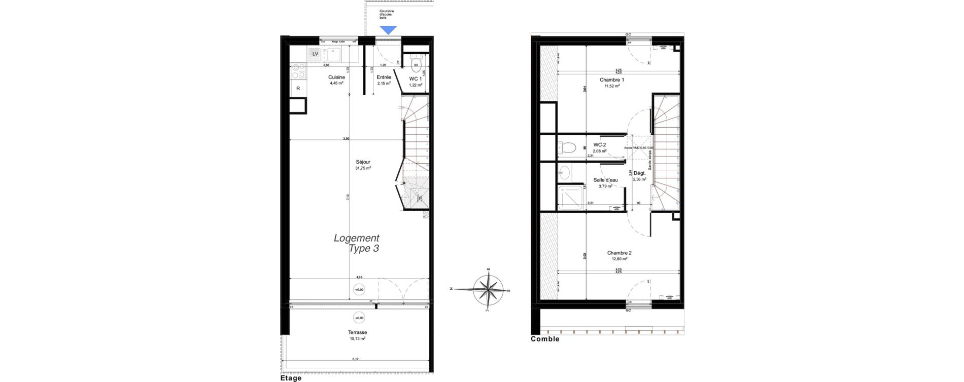 Maison T3 de 72,14 m2 &agrave; Notre-Dame-D'O&eacute; Centre