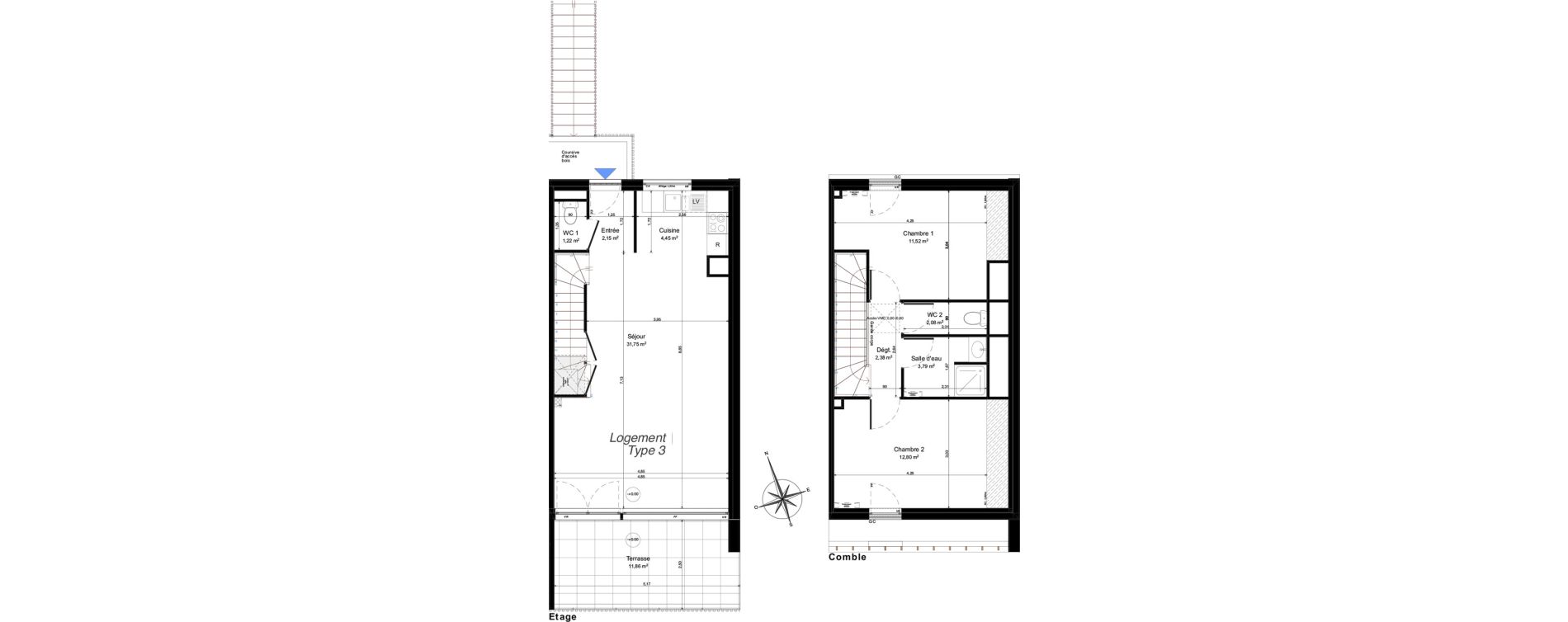 Maison T3 de 72,14 m2 &agrave; Notre-Dame-D'O&eacute; Centre