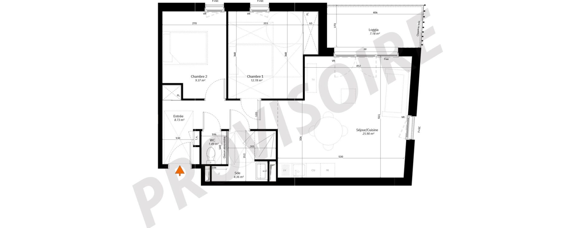 Appartement T3 de 62,63 m2 &agrave; Par&ccedil;ay-Meslay Centre