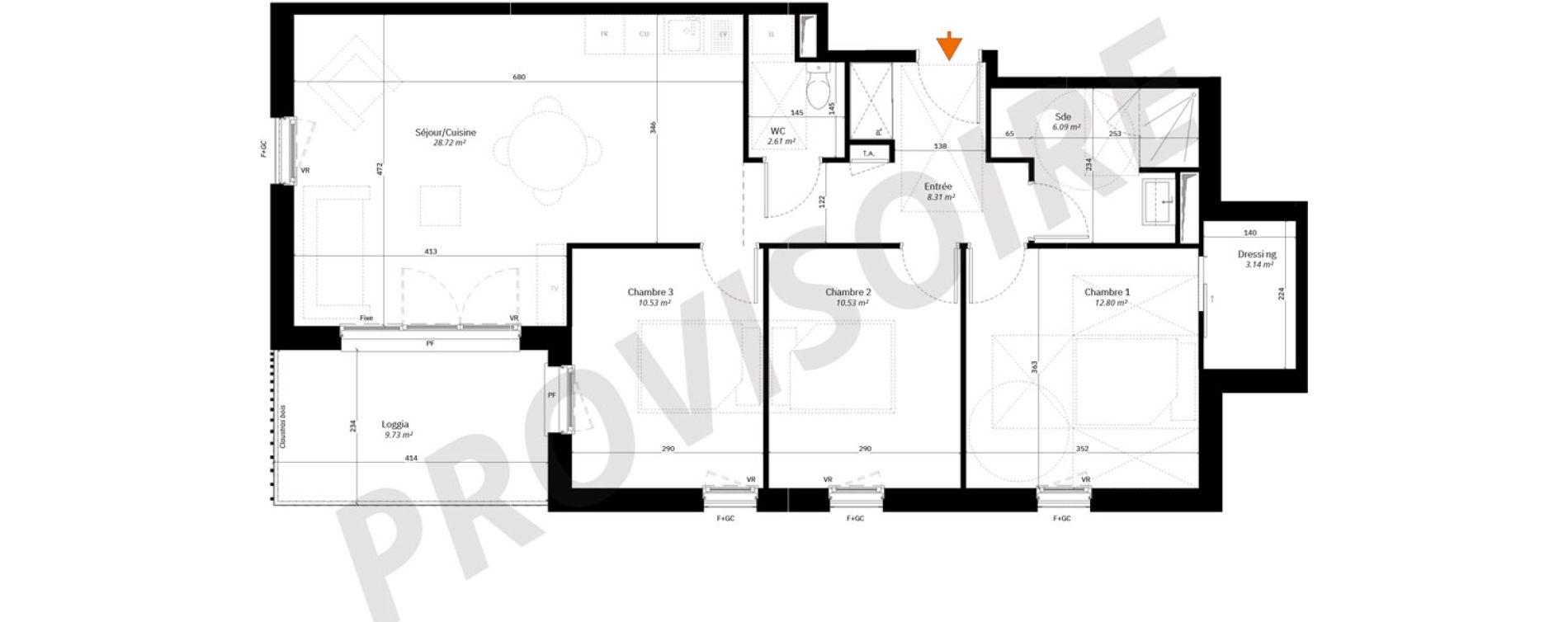 Appartement T4 de 82,73 m2 &agrave; Par&ccedil;ay-Meslay Centre