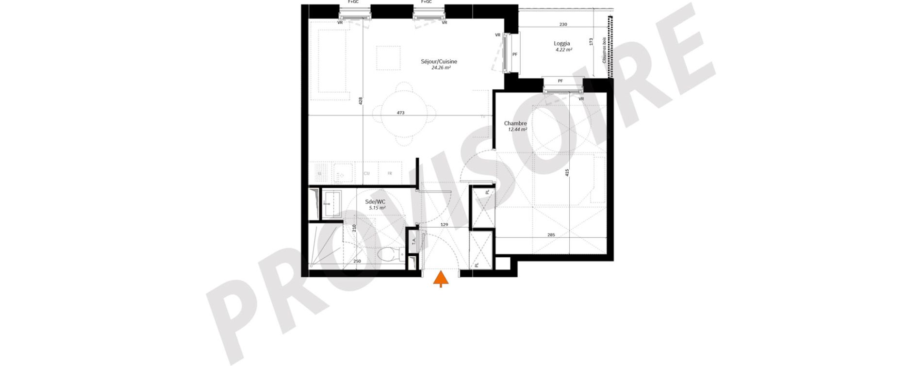 Appartement T2 de 41,85 m2 &agrave; Par&ccedil;ay-Meslay Centre