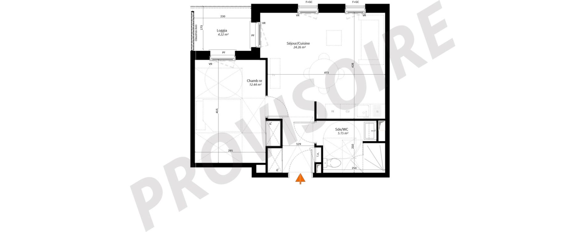 Appartement T2 de 41,85 m2 &agrave; Par&ccedil;ay-Meslay Centre