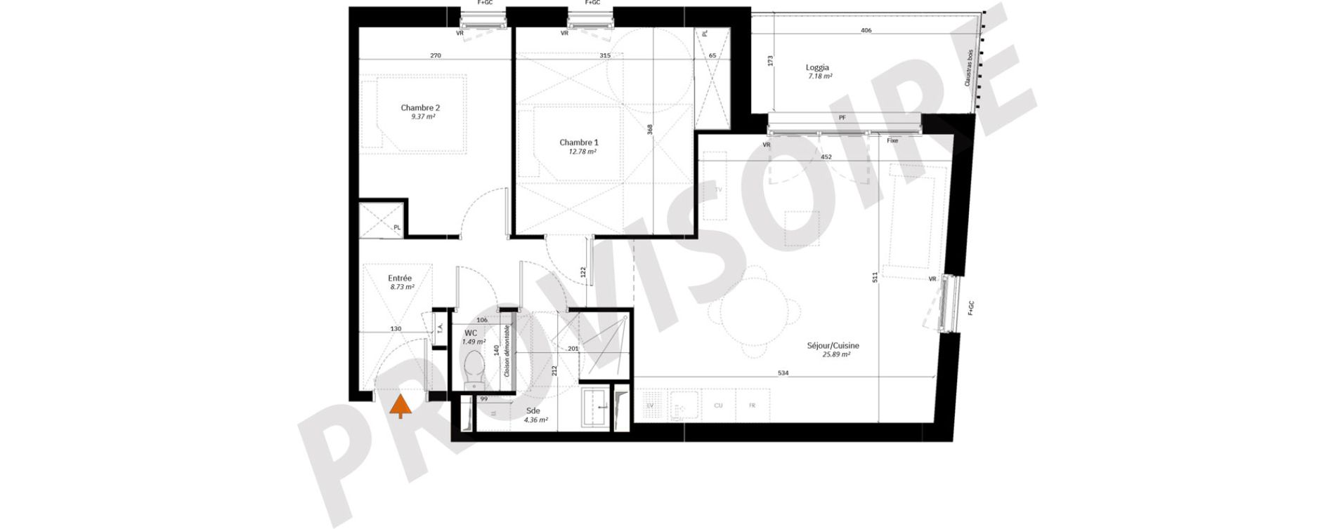 Appartement T3 de 62,62 m2 &agrave; Par&ccedil;ay-Meslay Centre