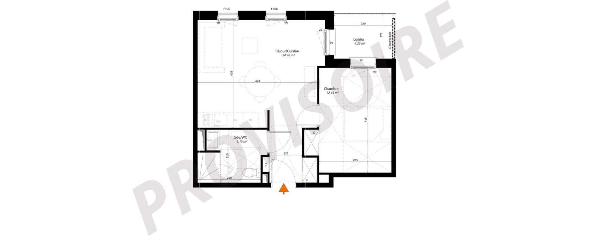 Appartement T2 de 41,85 m2 &agrave; Par&ccedil;ay-Meslay Centre