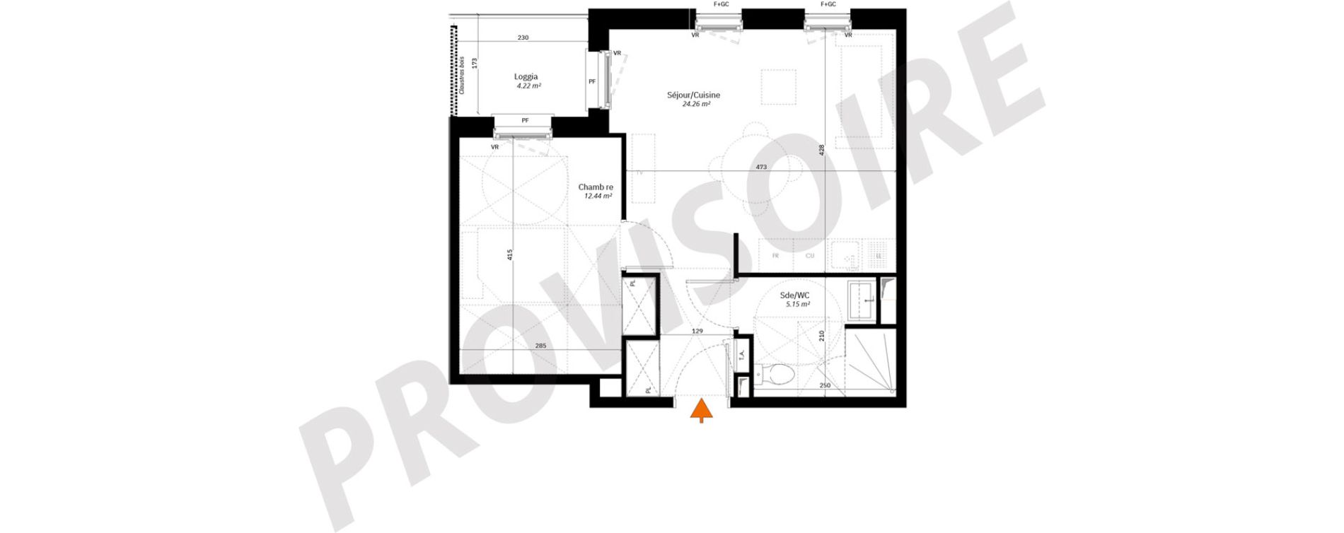 Appartement T2 de 41,85 m2 &agrave; Par&ccedil;ay-Meslay Centre