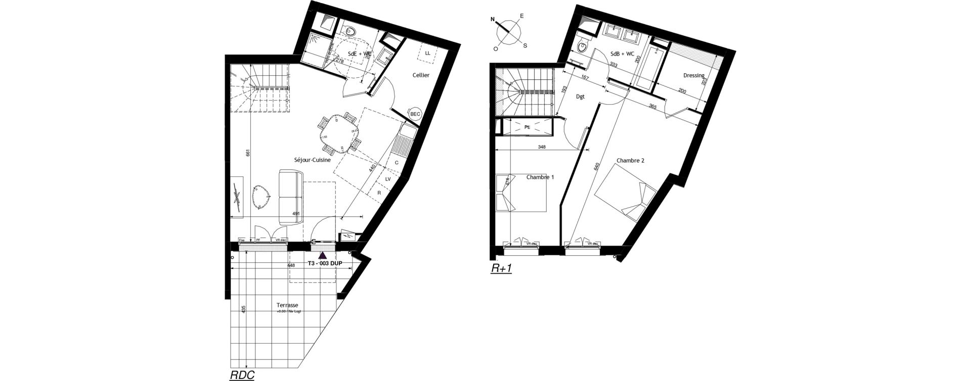 Duplex T3 de 91,20 m2 &agrave; Saint-Avertin Centre - le lac - grand cour