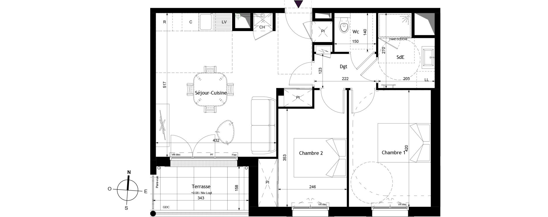 Appartement T3 de 59,20 m2 &agrave; Saint-Avertin Centre - le lac - grand cour