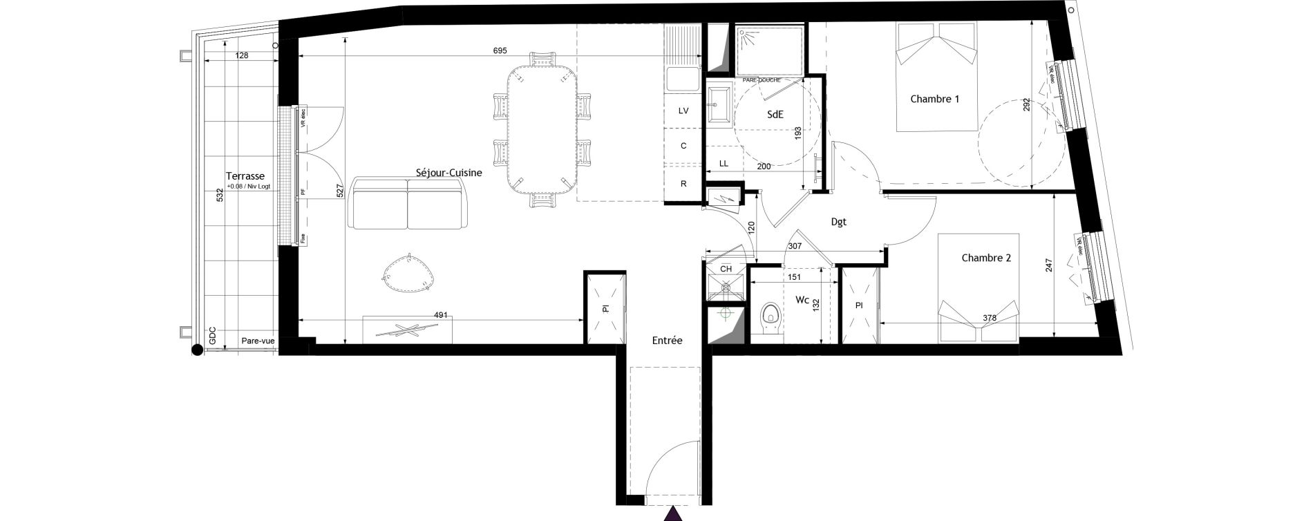Appartement T3 de 74,00 m2 &agrave; Saint-Avertin Centre - le lac - grand cour