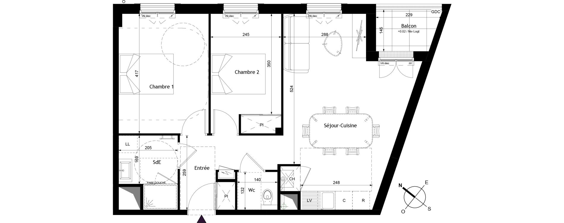 Appartement T3 de 61,00 m2 &agrave; Saint-Avertin Centre - le lac - grand cour