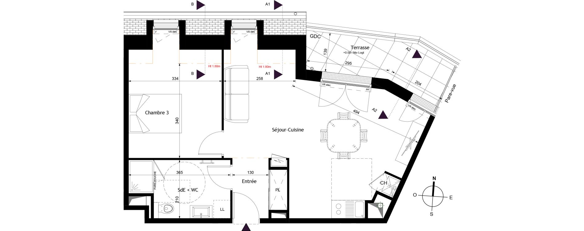 Appartement T2 de 52,10 m2 &agrave; Saint-Avertin Centre - le lac - grand cour