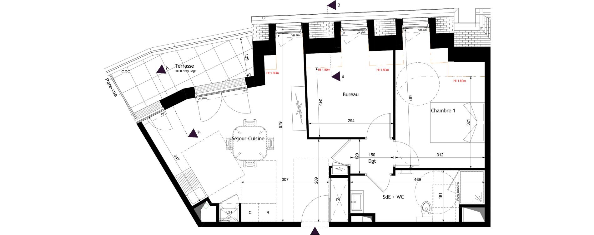 Appartement T3 de 57,00 m2 &agrave; Saint-Avertin Centre - le lac - grand cour