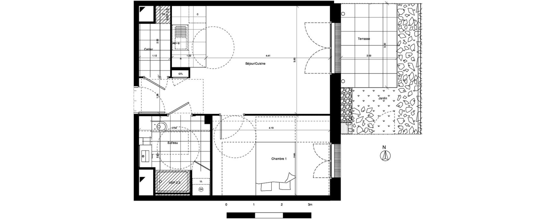 Appartement T2 de 42,74 m2 &agrave; Saint-Cyr-Sur-Loire Central parc