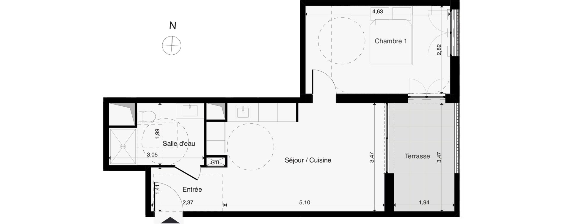 Appartement T2 de 39,99 m2 &agrave; Saint-Cyr-Sur-Loire Centre