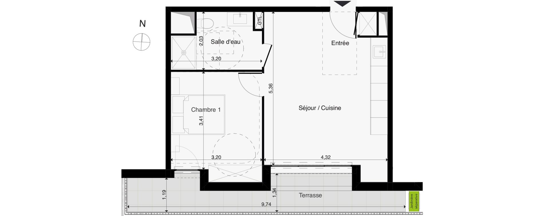 Appartement T2 de 40,62 m2 &agrave; Saint-Cyr-Sur-Loire Centre