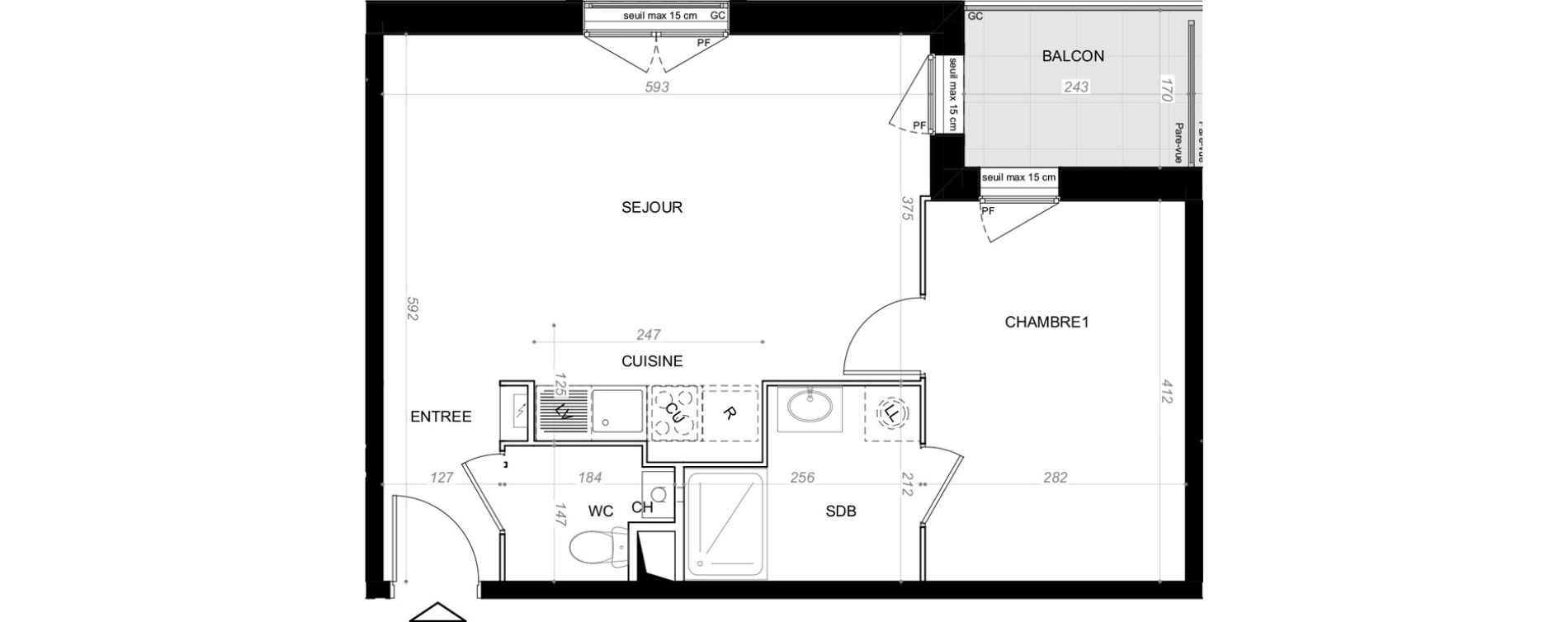 Appartement T2 de 45,17 m2 &agrave; Saint-Cyr-Sur-Loire De gaulle - m&eacute;nardi&egrave;re