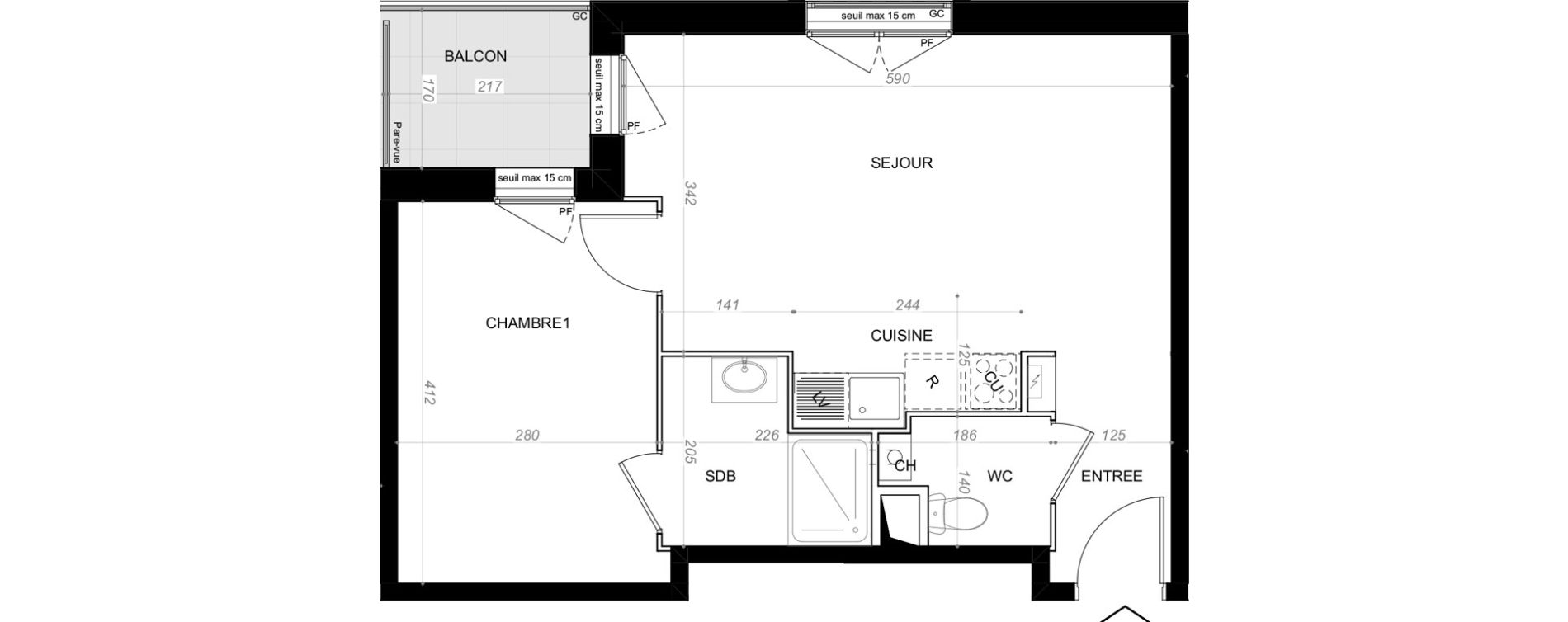 Appartement T2 de 42,30 m2 &agrave; Saint-Cyr-Sur-Loire De gaulle - m&eacute;nardi&egrave;re