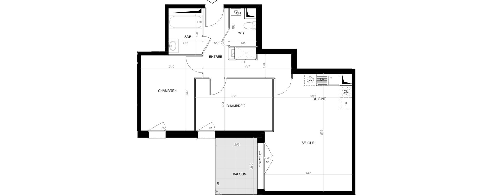 Appartement T3 de 59,81 m2 &agrave; Saint-Cyr-Sur-Loire De gaulle - m&eacute;nardi&egrave;re