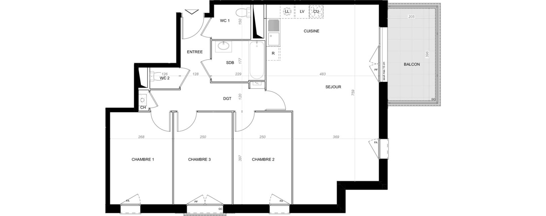 Appartement T4 de 82,62 m2 &agrave; Saint-Cyr-Sur-Loire De gaulle - m&eacute;nardi&egrave;re
