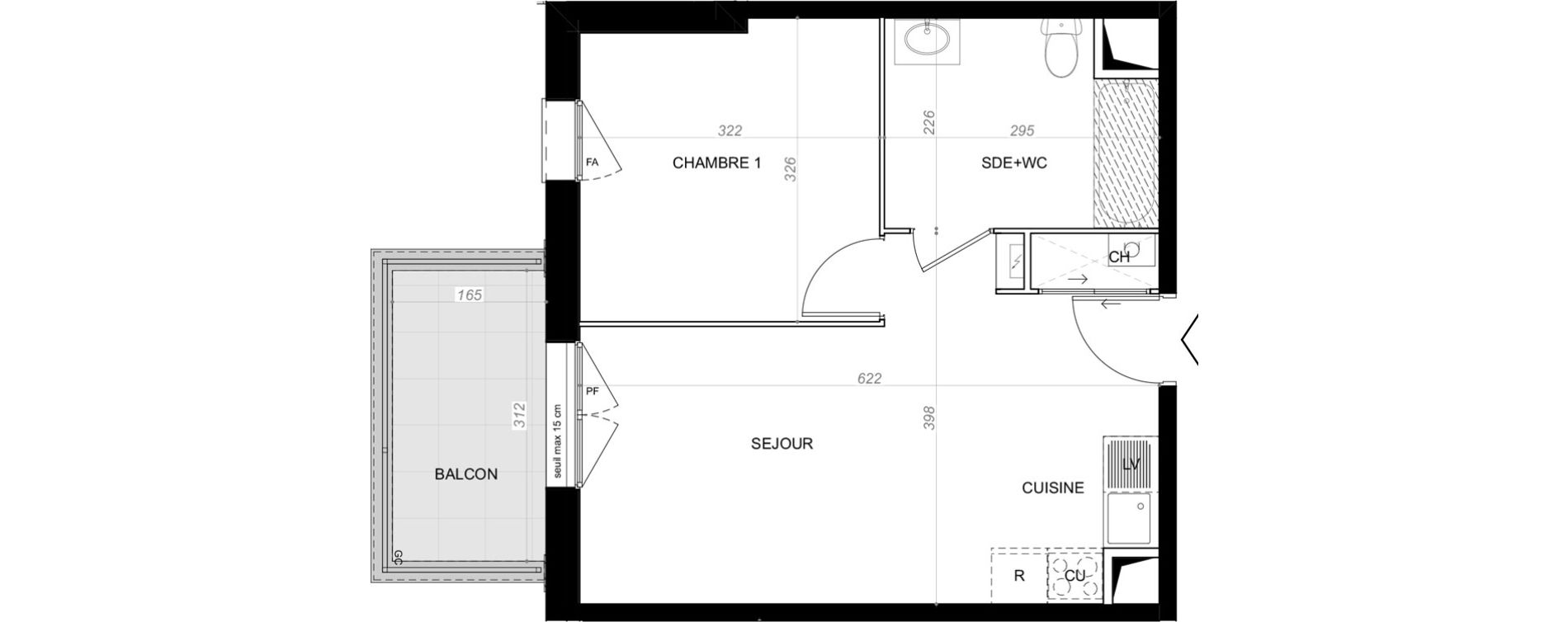 Appartement T2 de 37,30 m2 &agrave; Saint-Cyr-Sur-Loire De gaulle - m&eacute;nardi&egrave;re