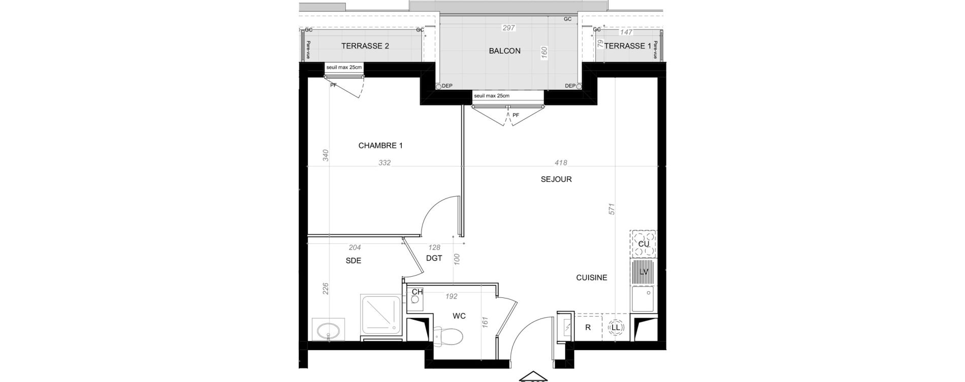 Appartement T2 de 40,23 m2 &agrave; Saint-Cyr-Sur-Loire De gaulle - m&eacute;nardi&egrave;re