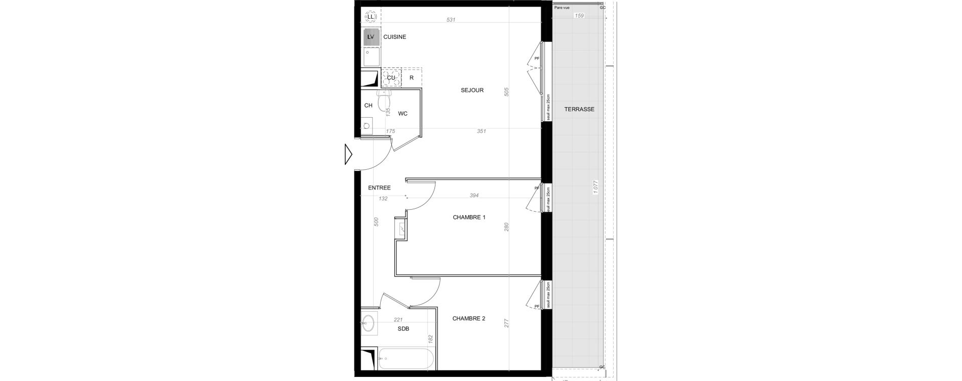 Appartement T3 de 55,29 m2 &agrave; Saint-Cyr-Sur-Loire De gaulle - m&eacute;nardi&egrave;re