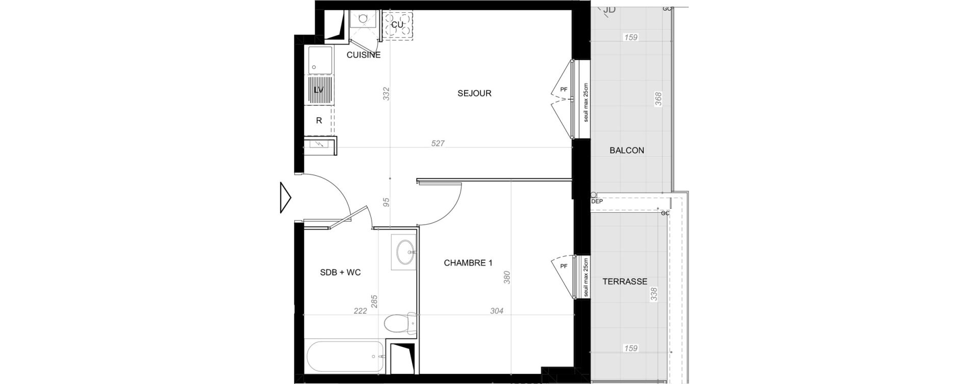 Appartement T2 de 35,92 m2 &agrave; Saint-Cyr-Sur-Loire De gaulle - m&eacute;nardi&egrave;re