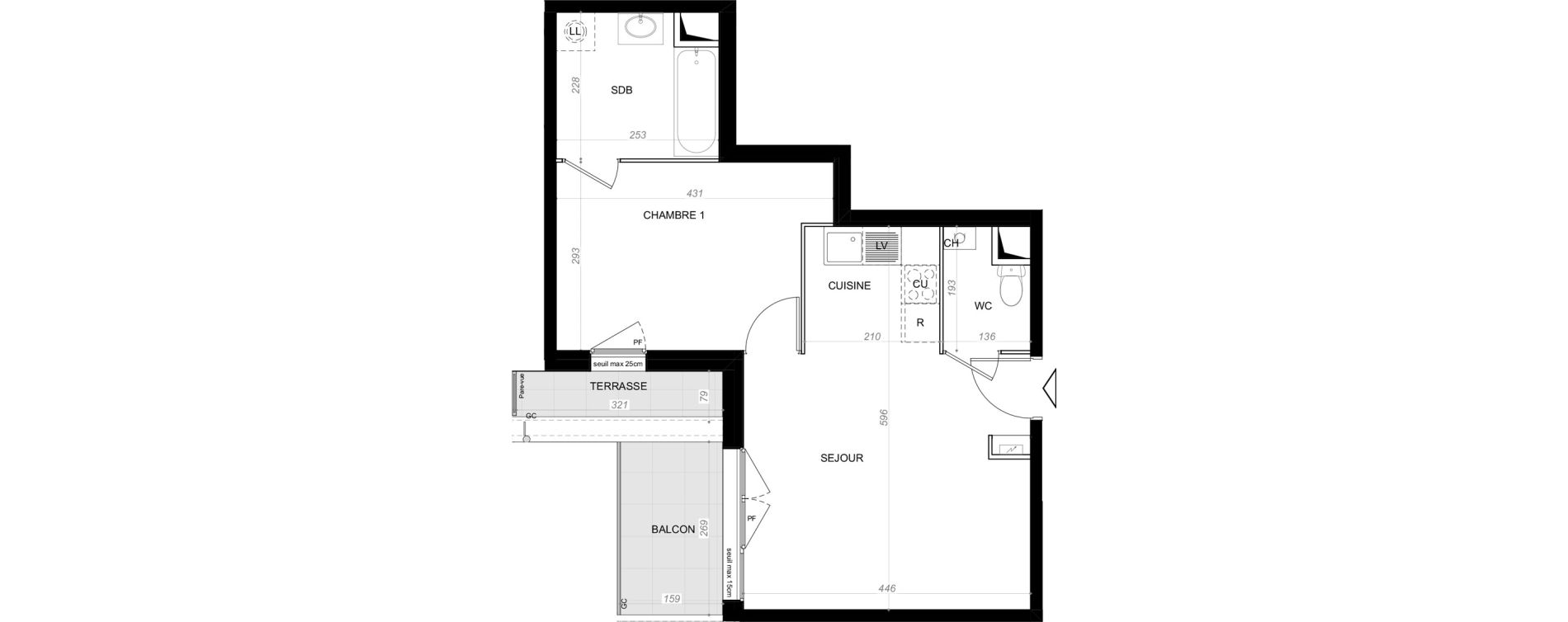 Appartement T2 de 40,96 m2 &agrave; Saint-Cyr-Sur-Loire De gaulle - m&eacute;nardi&egrave;re