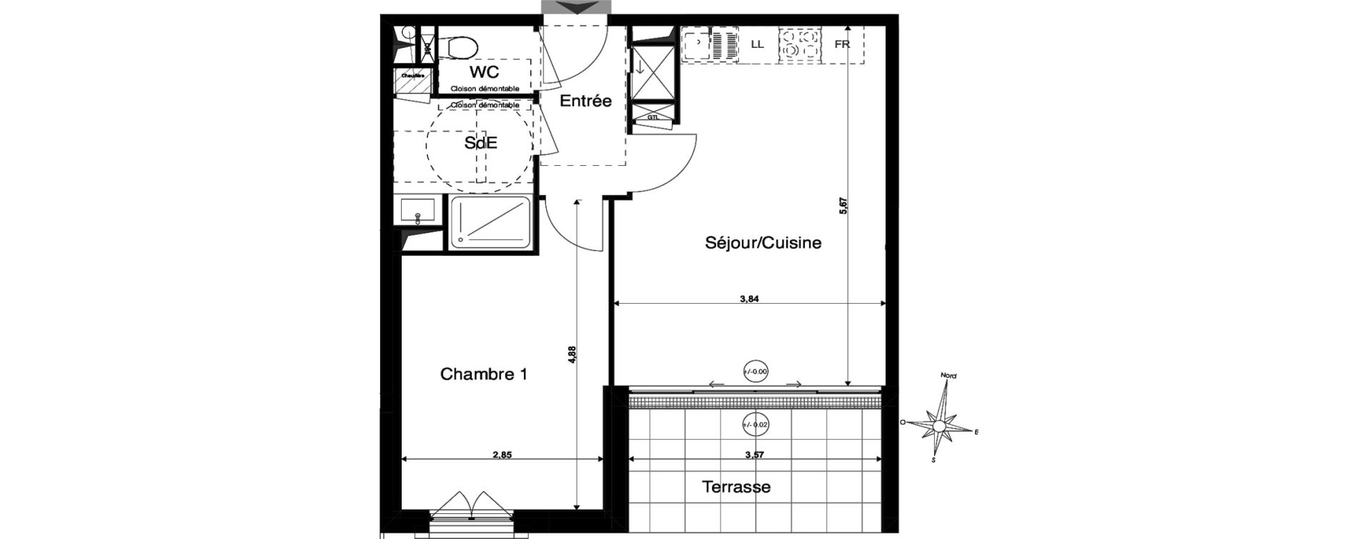 Appartement T2 de 42,24 m2 &agrave; Saint-Cyr-Sur-Loire Centre